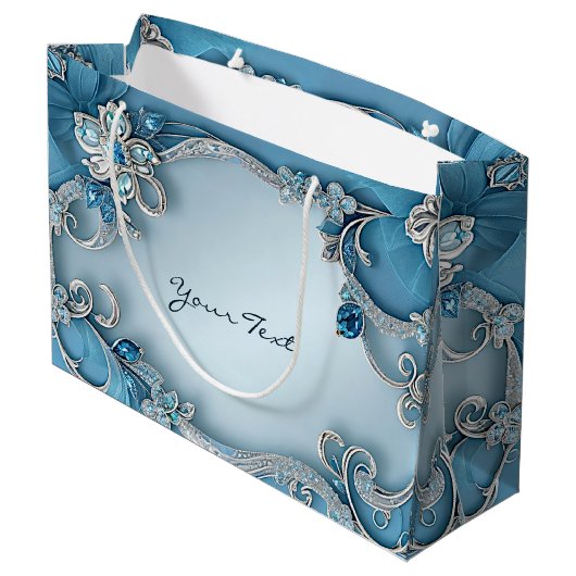 Blauwe  Bloemen Geschenktas Groot Cadeauzakje (Achterkant Gekanteld)