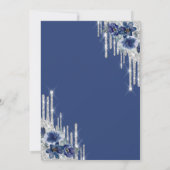 Blauwe Bloemen Glitter Druppels Roze Goud 50e Verj Kaart (Achterkant)
