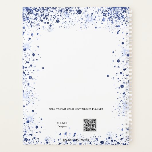 Blauwe bloemen glitter naam wit planner (Achterkant)