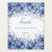 Blauwe bloemen glitter naam wit planner (Voorkant)