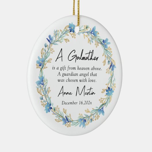 Blauwe bloemen Godmother doop doop Keramisch Ornament (Rechts)