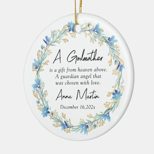 Blauwe bloemen Godmother doop doop Keramisch Ornament (Links)