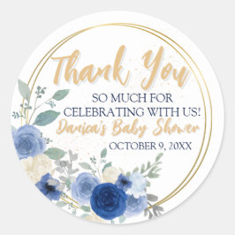 Blauwe Bloemen & Goud Classic RondeSticker Classic Ronde Sticker