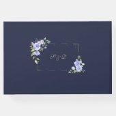 Blauwe Bloemen Goud Glitter Lijst Bruiloft Gastenboek (Achterkant)