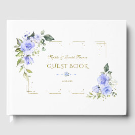 Blauwe Bloemen Goud Glitter Lijst Bruiloft Gastenboek