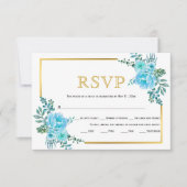 Blauwe bloemen, gouden lijst bruiloft RSVP-kaart RSVP Kaartje (Voorkant)