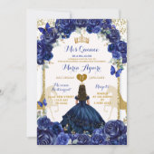 Blauwe Bloemen Gouden Paard Prinses Quinceañera Kaart (Voorkant)