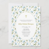 Blauwe Bloemen Grandmillenial doop uitnodiging (Voorkant)