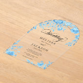 Blauwe Bloemen Grens bruiloft uitnodiging (Laagn)