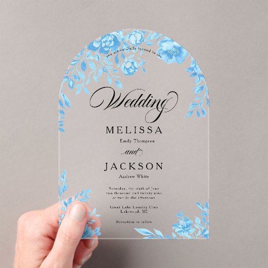 Blauwe Bloemen Grens bruiloft uitnodiging (Insitu (Draagbaar))
