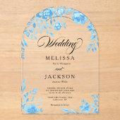 Blauwe Bloemen Grens bruiloft uitnodiging (Voorkant)