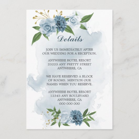 blauwe bloemen grienerige details informatiekaartje (Voorkant)