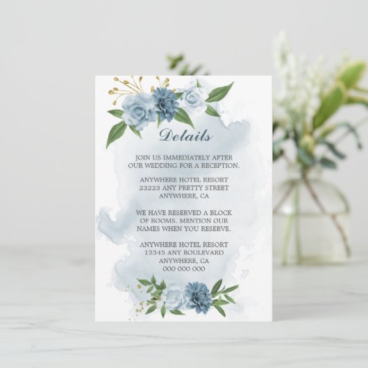 blauwe bloemen grienerige details informatiekaartje (Staand voorkant)