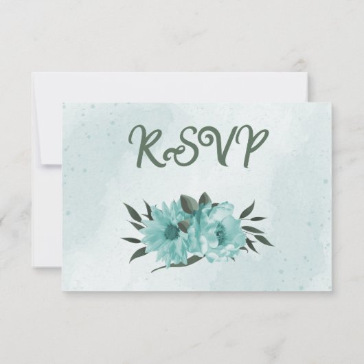 blauwe bloemen grienermeel keuze RSVP kaartje (Achterkant)