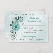 blauwe bloemen grienermeel keuze RSVP kaartje (Voorkant / Achterkant)