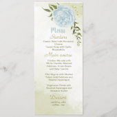 blauwe bloemen grienery bruiloft menu (Voorkant)