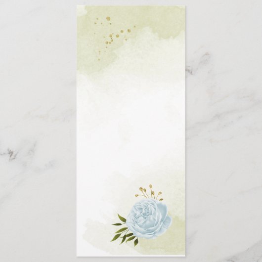 blauwe bloemen grienery bruiloft menu (Achterkant)