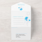 Blauwe bloemen grijs golvend aquarel op maat gemaa all in one uitnodiging (Buitenkant)