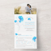 Blauwe bloemen grijs golvend aquarel op maat gemaa all in one uitnodiging (Binnen)