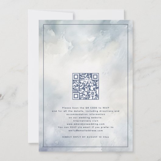 Blauwe Bloemen Grijze Waterverf Wash QR Code Bruil Kaart (Achterkant)
