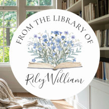 Blauwe Bloemen Groeien Uit Boek Ex-Libris Sticker