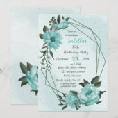 Blauwe bloemen groen botanische verjaardag kaart (Voorkant / Achterkant)