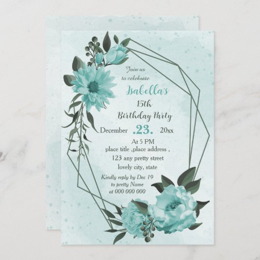 Blauwe bloemen groen botanische verjaardag kaart (Voorkant / Achterkant)