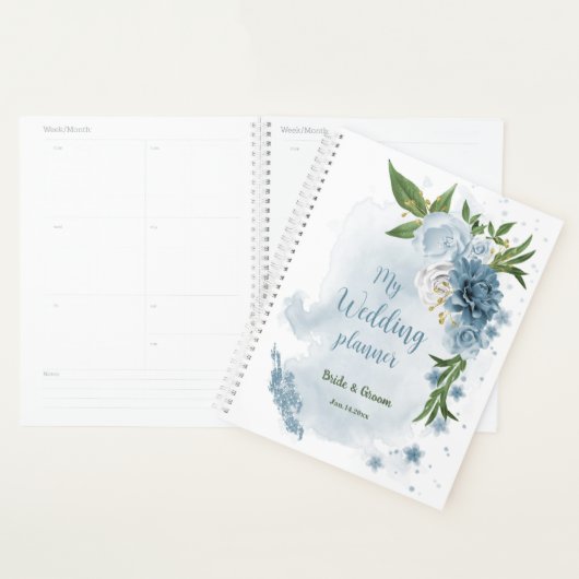  blauwe bloemen groen bruiloft planner (Display)