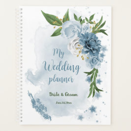 blauwe bloemen groen bruiloft planner