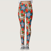 blauwe bloemen groen rood leggings (Voorkant)