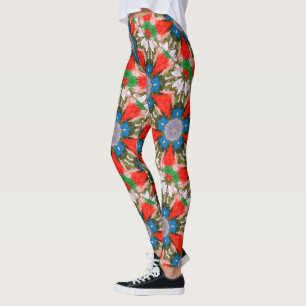 blauwe bloemen groen rood leggings