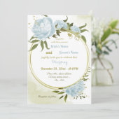  blauwe bloemen groen voor geometrische bruiloft kaart (Staand voorkant)