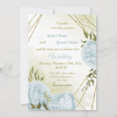  blauwe bloemen groen voor geometrische bruiloft kaart (Voorkant)