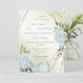  blauwe bloemen groen voor geometrische bruiloft kaart (Staand voorkant)