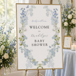 Blauwe Bloemen Groene Baby Shower Welkomstbord Poster