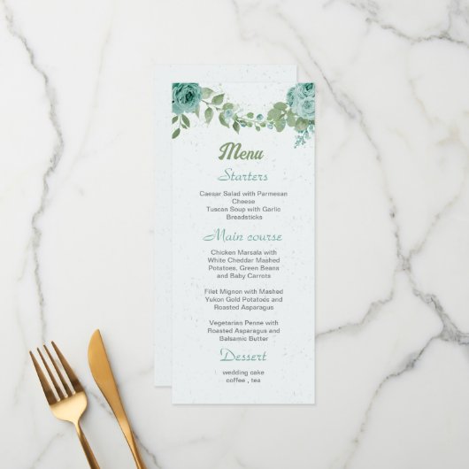  blauwe bloemen groene bladeren botanische menu (Voorkant / Achterkant in situ)