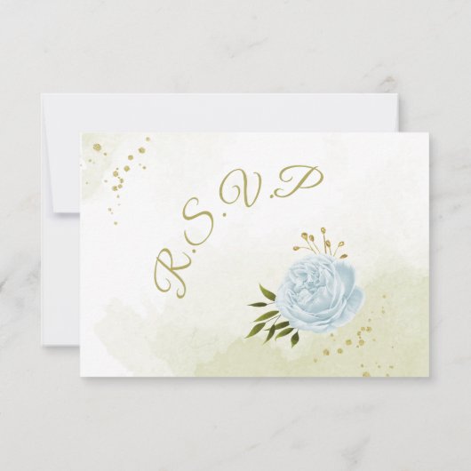  blauwe bloemen groene bladeren botanische RSVP kaartje (Achterkant)