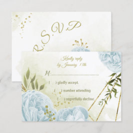  blauwe bloemen groene bladeren botanische RSVP kaartje