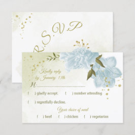  blauwe bloemen groene bladeren botanische RSVP kaartje