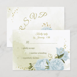  blauwe bloemen groene bladeren botanische RSVP kaartje