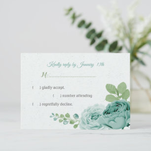blauwe bloemen groene bladeren RSVP kaartje