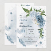 blauwe bloemen & groene bladeren verjaardag kaart (Voorkant / Achterkant)