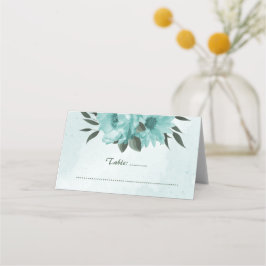 blauwe bloemen groene botanische bruiloft plaatskaartje