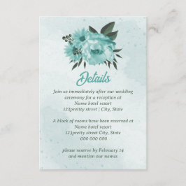 blauwe bloemen groene bruiloft informatiekaartje