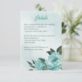 blauwe bloemen groene bruiloft informatiekaartje (Staand voorkant)