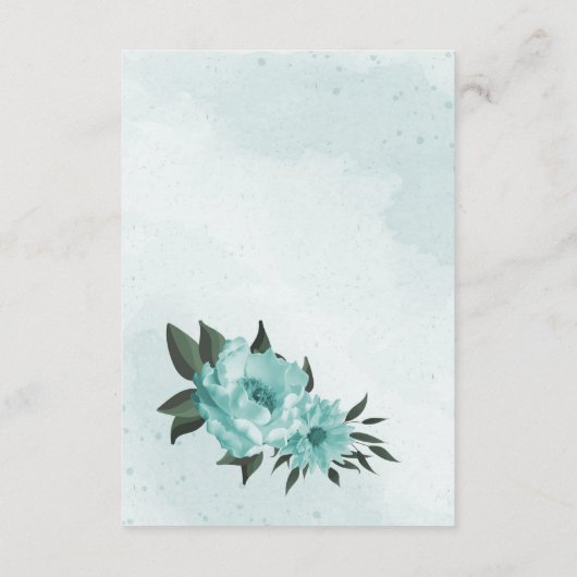blauwe bloemen groene bruiloft informatiekaartje (Achterkant)