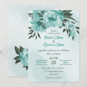 blauwe bloemen groene bruiloft kaart (Voorkant / Achterkant)
