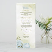 blauwe bloemen groene bruiloft menu (Staand voorkant)