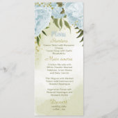 blauwe bloemen groene bruiloft menu (Voorkant)