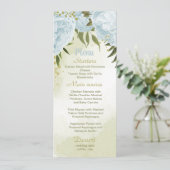 blauwe bloemen groene bruiloft menu (Staand voorkant)